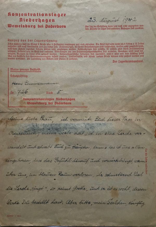 Brief von Hans für Mildred Zimmermann (Vorderseite) 23. August 1942